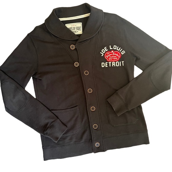 ROOTS OF FIGHT DARK GRAY RARE LONG SLEEVE BUTTON UP JOE LOUIS DETROIT CARDIGAN - Picture 2 of 11